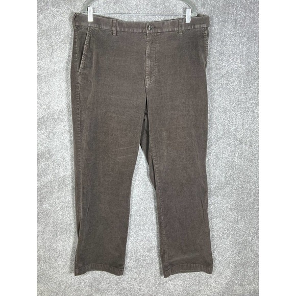 Croft Barrow Casual Corduroy Chino Pants Mens Size 42x32 Expandable Waist Brown - Picture 1 of 9